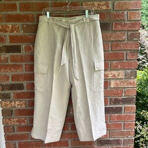 Tan Ankle-Length Cropped Pants with Relaxed Fit